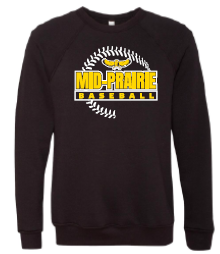 2024 Mid Prairie Baseball (Baseball Design) BELLA + CANVAS - Sponge Fleece Raglan Crewneck Sweatshirt