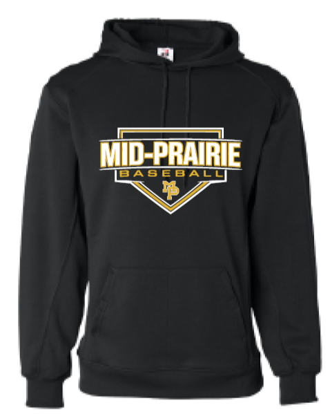 2026 Mid Prairie Baseball Badger - Performance Fleece Hooded Sweatshirt (Baseball Design)