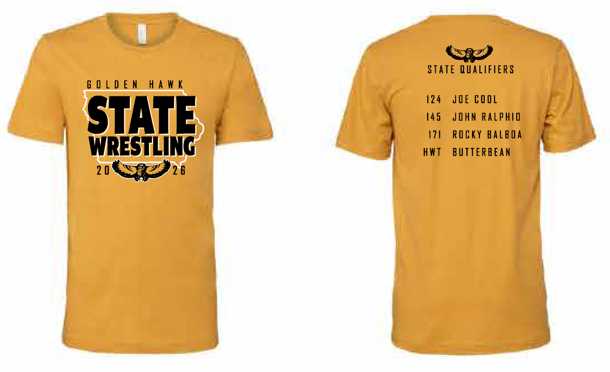 2026 Golden Hawk State Wrestling BELLA + CANVAS - Jersey Tee