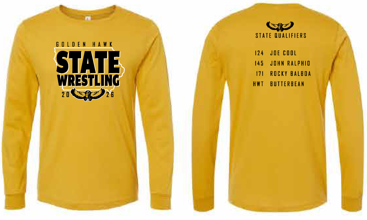 2026 Golden Hawk State Wrestling BELLA + CANVAS - Jersey Long Sleeve Tee