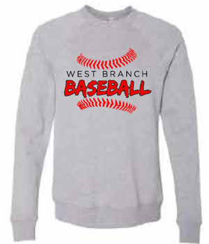2026 West Branch Baseball BELLA + CANVAS - Sponge Fleece Raglan Crewneck Sweatshirt (Threads)