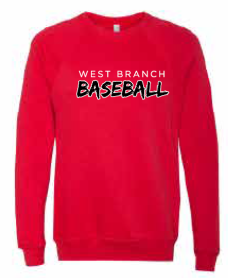 2026 West Branch Baseball BELLA + CANVAS - Sponge Fleece Raglan Crewneck Sweatshirt (Baseball)