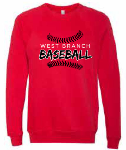 2026 West Branch Baseball BELLA + CANVAS - Sponge Fleece Raglan Crewneck Sweatshirt (Threads)