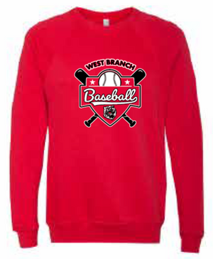 2026 West Branch Baseball BELLA + CANVAS - Sponge Fleece Raglan Crewneck Sweatshirt (Logo)