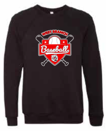 2026 West Branch Baseball BELLA + CANVAS - Sponge Fleece Raglan Crewneck Sweatshirt (Logo)