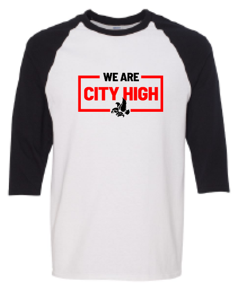 2025 City High Fall Spirit Gildan - Heavy Cotton™ Raglan Three-Quarter Sleeve T-Shirt (We Are Design)