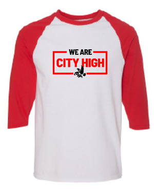2025 City High Fall Spirit Gildan - Heavy Cotton™ Raglan Three-Quarter Sleeve T-Shirt (We Are Design)