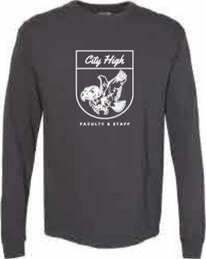 2025 City High Faculty and Staff Comfort Colors - Garment-Dyed Heavyweight Long Sleeve T-Shirt (Crest Design)