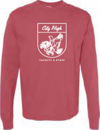 2025 City High Faculty and Staff Comfort Colors - Garment-Dyed Heavyweight Long Sleeve T-Shirt (Crest Design)