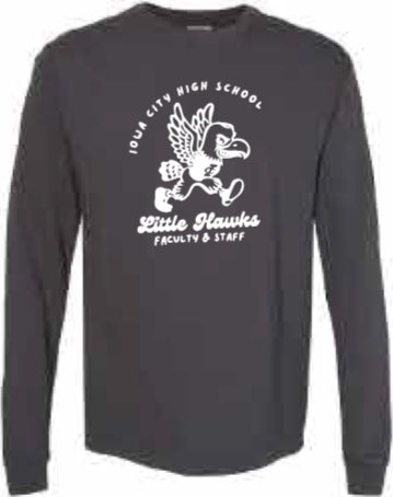 2025 City High Faculty and Staff Comfort Colors - Garment-Dyed Heavyweight Long Sleeve T-Shirt (Little Hawk Design)