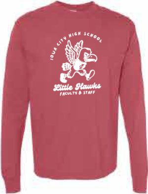 2025 City High Faculty and Staff Comfort Colors - Garment-Dyed Heavyweight Long Sleeve T-Shirt (Little Hawk Design)