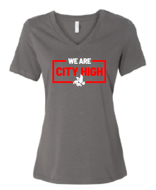 2025 City High Fall Spirit BELLA + CANVAS - Women’s Relaxed Jersey V-Neck Tee (We Are Design)