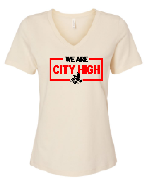 2025 City High Fall Spirit BELLA + CANVAS - Women’s Relaxed Jersey V-Neck Tee (We Are Design)