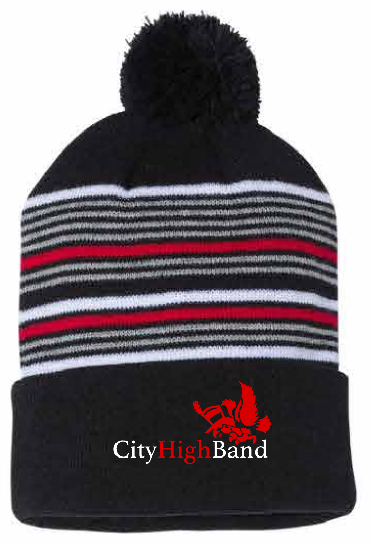 2026 City High Band Sportsman - 12" Striped Pom-Pom Cuffed Beanie