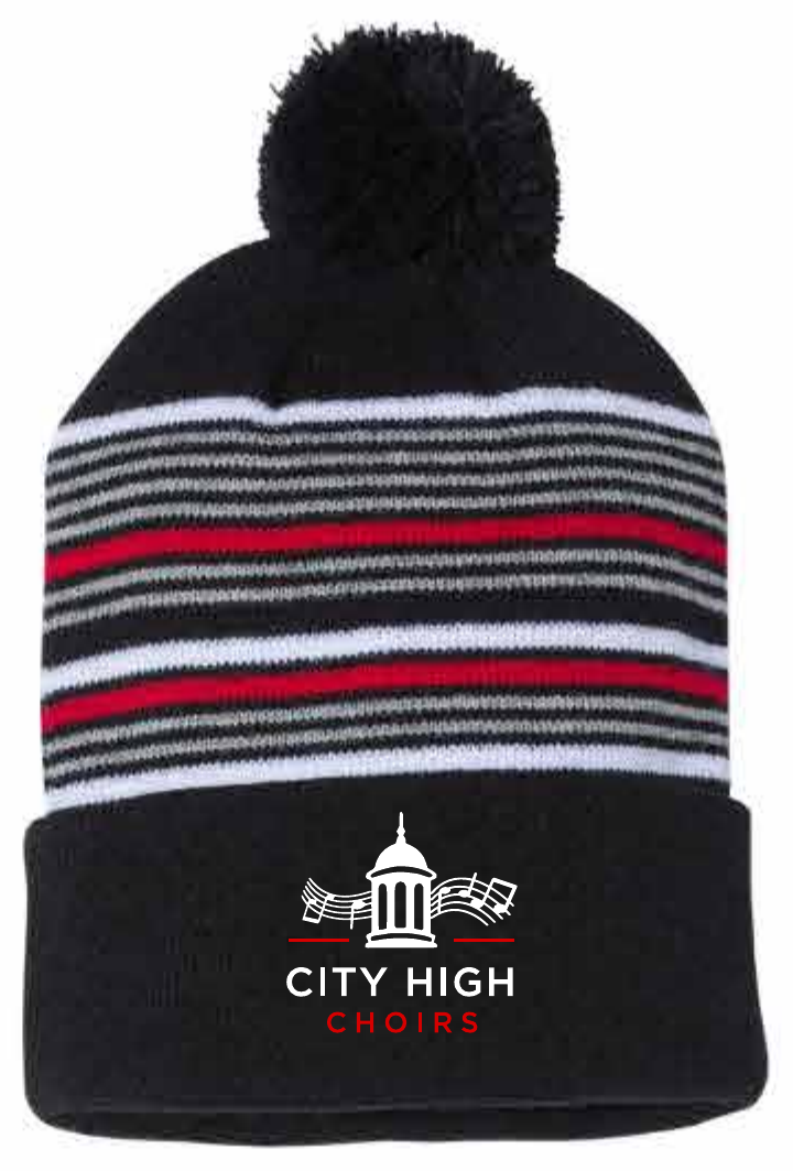 2026 City High Choirs Sportsman - 12" Striped Pom-Pom Cuffed Beanie