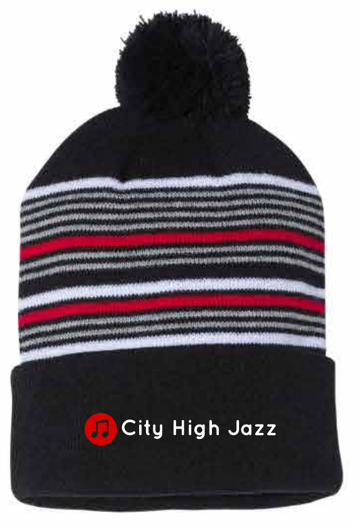 2026 City High Jazz Sportsman - 12" Striped Pom-Pom Cuffed Beanie