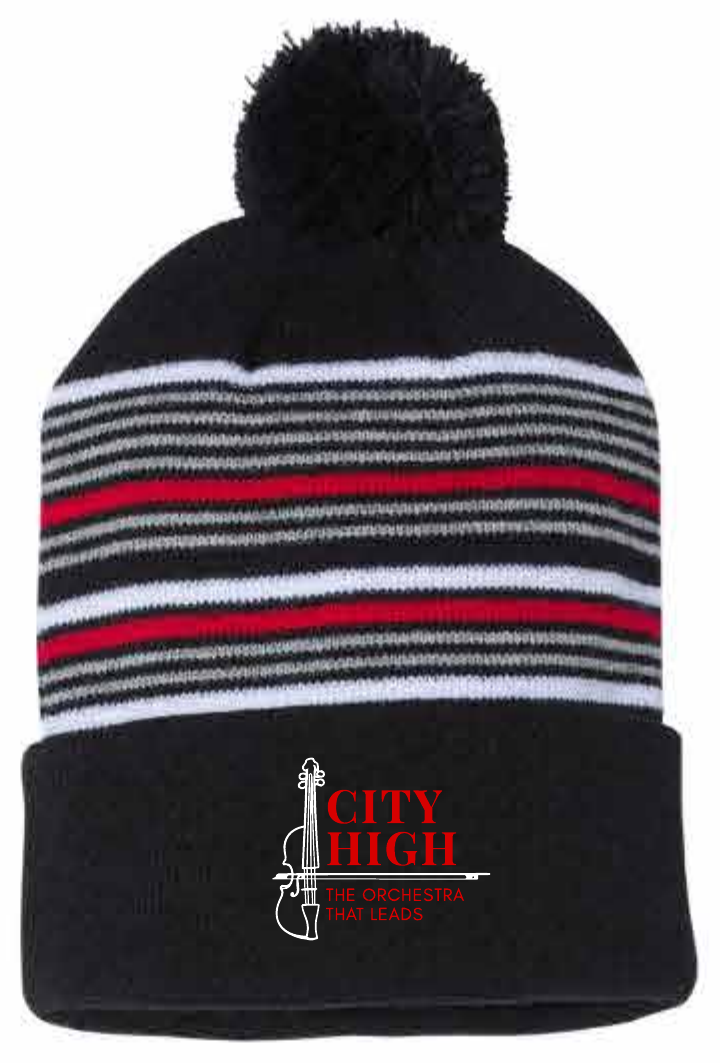 2026 City High Orchestra Sportsman - 12" Striped Pom-Pom Cuffed Beanie