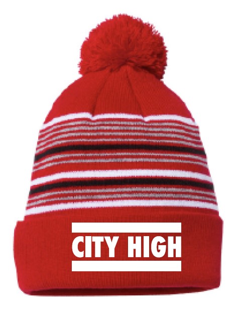 2025 City High Boys Track & Field Sportsman - 12" Striped Pom-Pom Cuffed Beanie