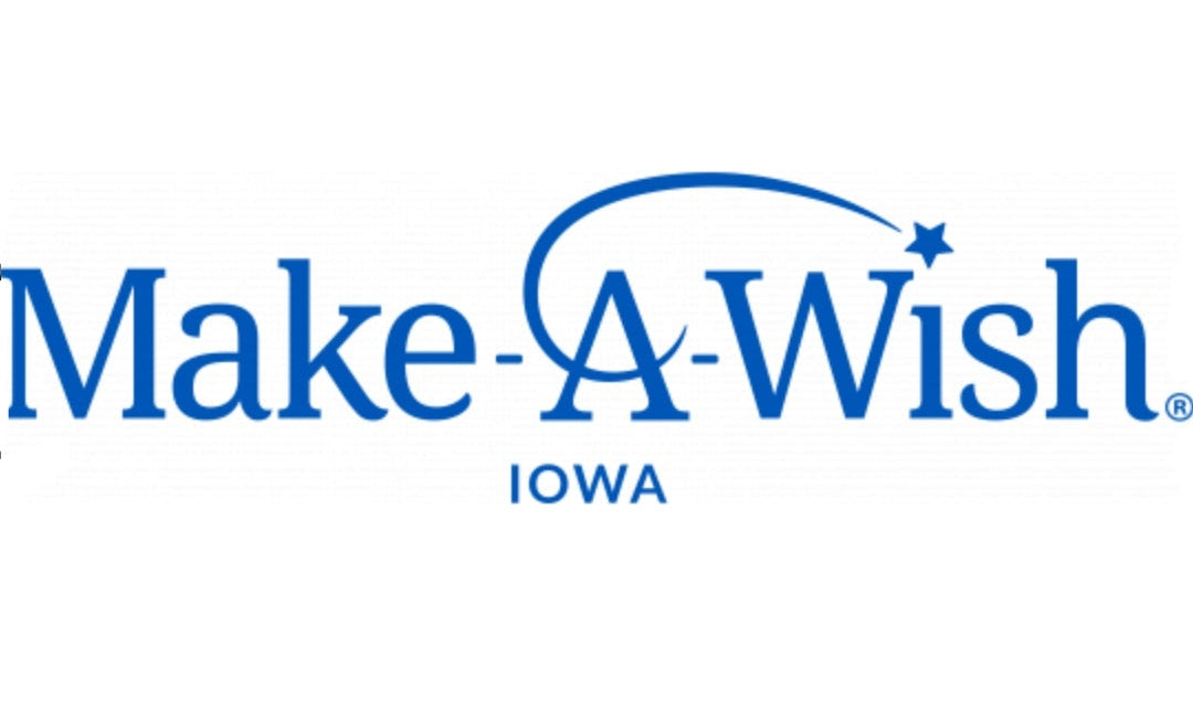 A mobile phone screenshot showing the United Way of Central Iowa Make-A-Wish logo on a white page, with search and sharing interface elements around it.