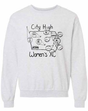 2026 City High Women's Cross Country Gildan - Heavy Blend™ Crewneck Sweatshirt (State Design)