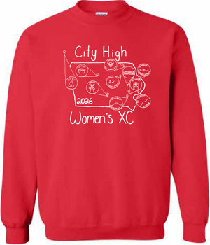 2026 City High Women's Cross Country Gildan - Heavy Blend™ Crewneck Sweatshirt (State Design)