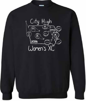 2026 City High Women's Cross Country Gildan - Heavy Blend™ Crewneck Sweatshirt (State Design)