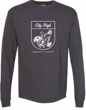 2026 City High Faculty and Staff Comfort Colors - Unisex Garment-Dyed Heavyweight Long Sleeve T-Shirt (Crest Design)