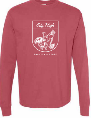 2026 City High Faculty and Staff Comfort Colors - Unisex Garment-Dyed Heavyweight Long Sleeve T-Shirt (Crest Design)