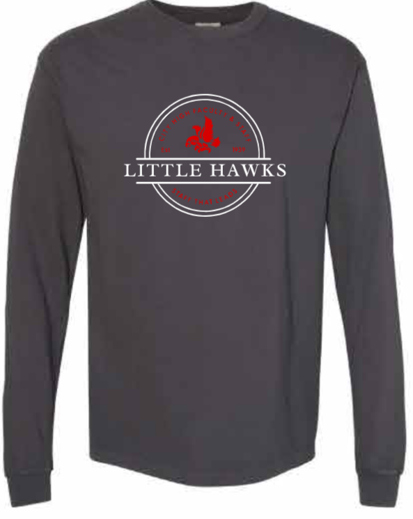 2026 City High Faculty and Staff Comfort Colors - Unisex Garment-Dyed Heavyweight Long Sleeve T-Shirt (Little Hawk Design)