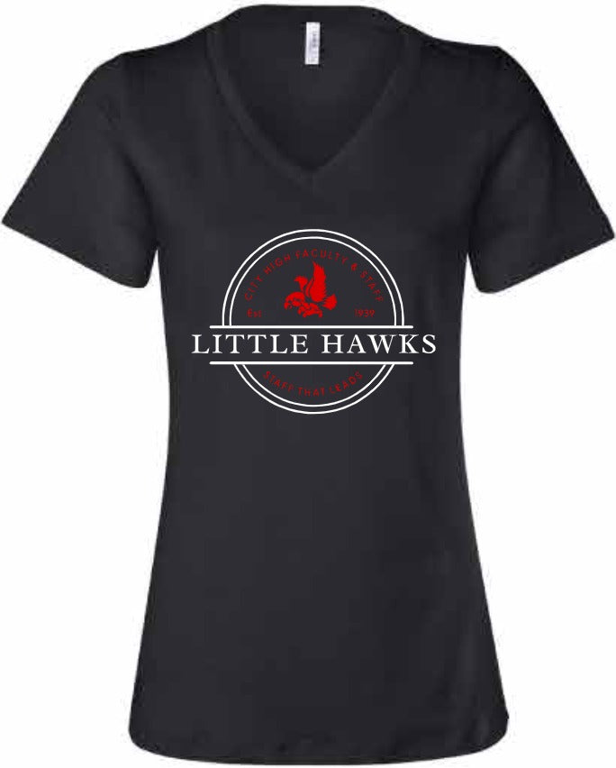 2026 City High Faculty and Staff Bella + Canvas - Women’s Relaxed Jersey V-Neck Tee (Little Hawk Design)