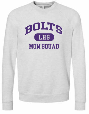 2026 Liberty High PTSO BELLA + CANVAS - Sponge Fleece Raglan Crewneck Sweatshirt (Mom Squad)