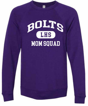 2026 Liberty High PTSO BELLA + CANVAS - Sponge Fleece Raglan Crewneck Sweatshirt (Mom Squad)